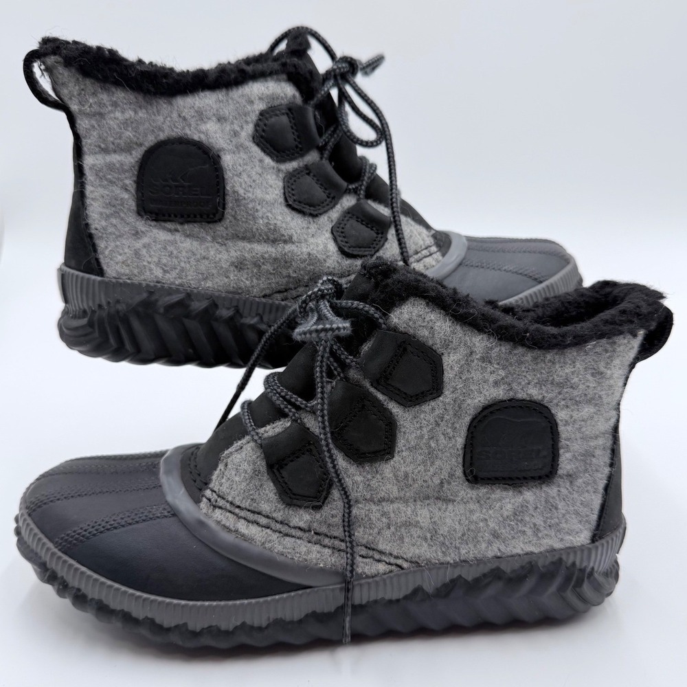 Sorel‎ Out N About Classic Waterproof Grey Felt Black Duck Boots NL3973-010 7.5